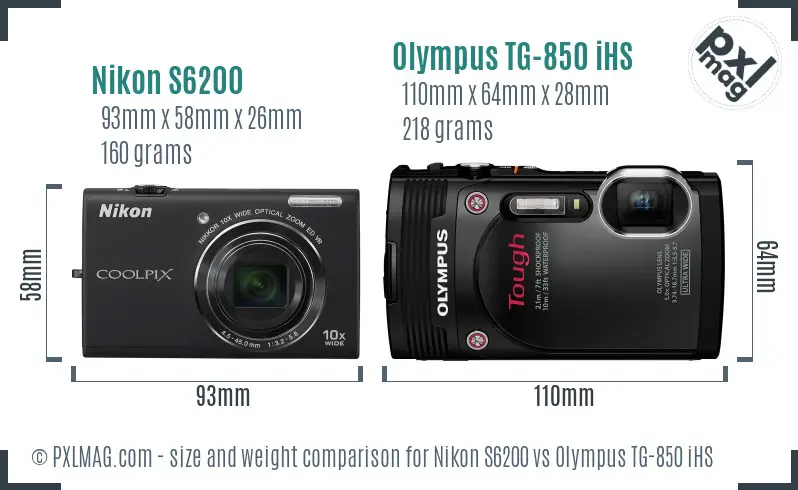 Nikon S6200 vs Olympus TG-850 iHS size comparison