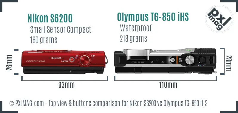 Nikon S6200 vs Olympus TG-850 iHS top view buttons comparison