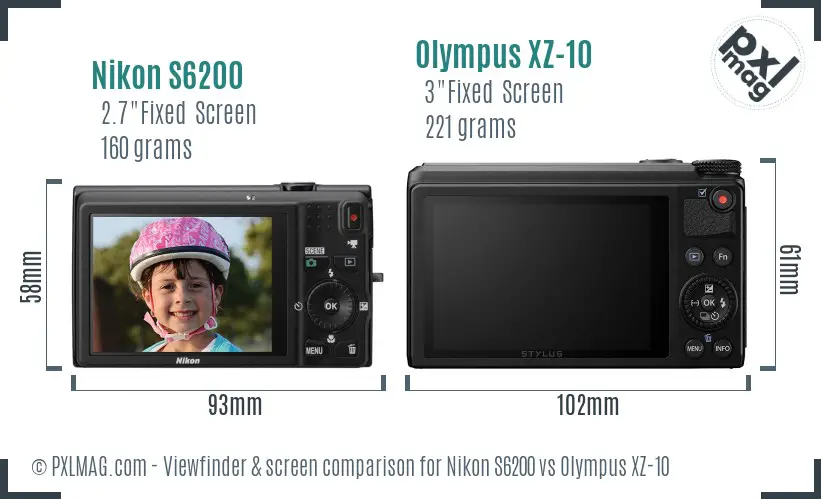 Nikon S6200 vs Olympus XZ-10 Screen and Viewfinder comparison