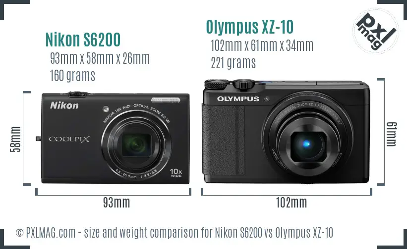 Nikon S6200 vs Olympus XZ-10 size comparison