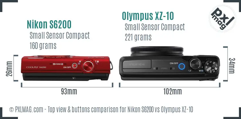 Nikon S6200 vs Olympus XZ-10 top view buttons comparison