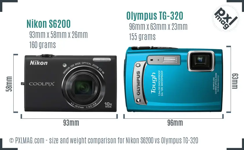 Nikon S6200 vs Olympus TG-320 size comparison