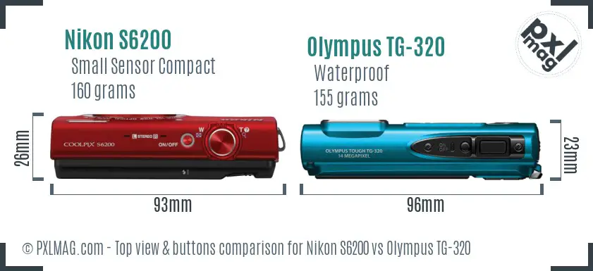 Nikon S6200 vs Olympus TG-320 top view buttons comparison