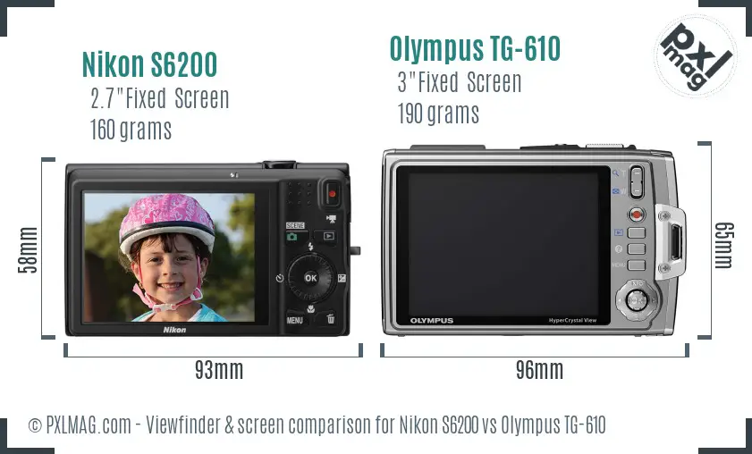 Nikon S6200 vs Olympus TG-610 Screen and Viewfinder comparison