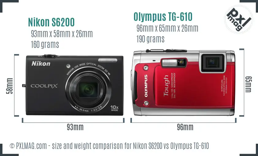 Nikon S6200 vs Olympus TG-610 size comparison