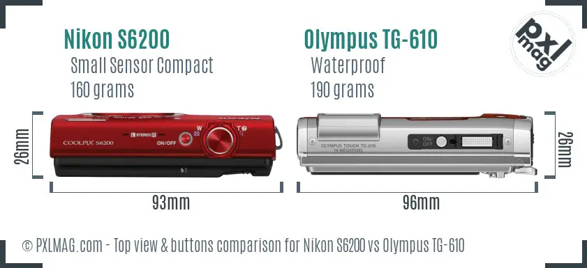 Nikon S6200 vs Olympus TG-610 top view buttons comparison