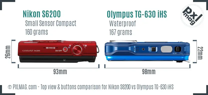Nikon S6200 vs Olympus TG-630 iHS top view buttons comparison