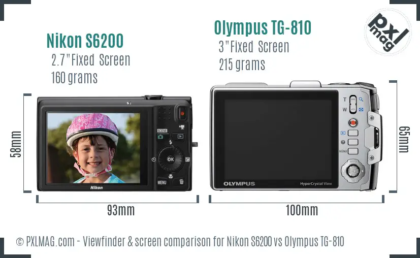 Nikon S6200 vs Olympus TG-810 Screen and Viewfinder comparison