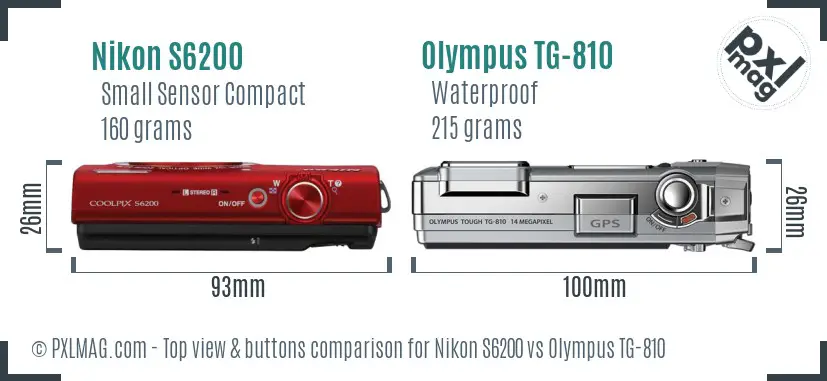 Nikon S6200 vs Olympus TG-810 top view buttons comparison