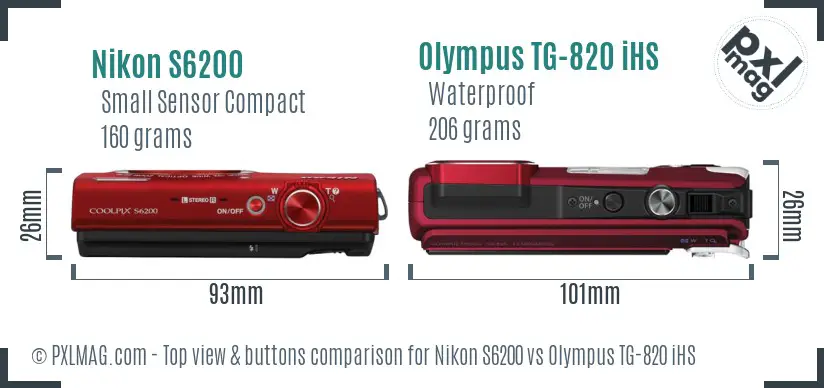 Nikon S6200 vs Olympus TG-820 iHS top view buttons comparison