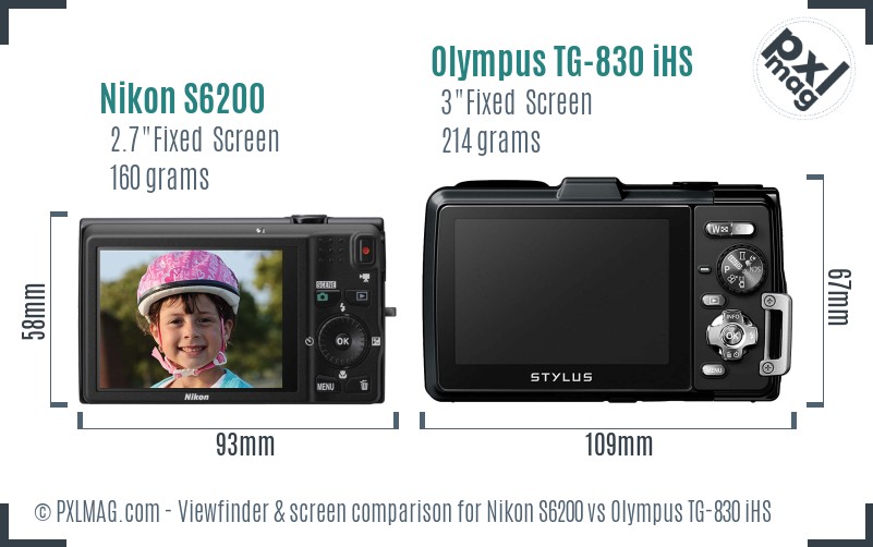 Nikon S6200 vs Olympus TG-830 iHS Screen and Viewfinder comparison