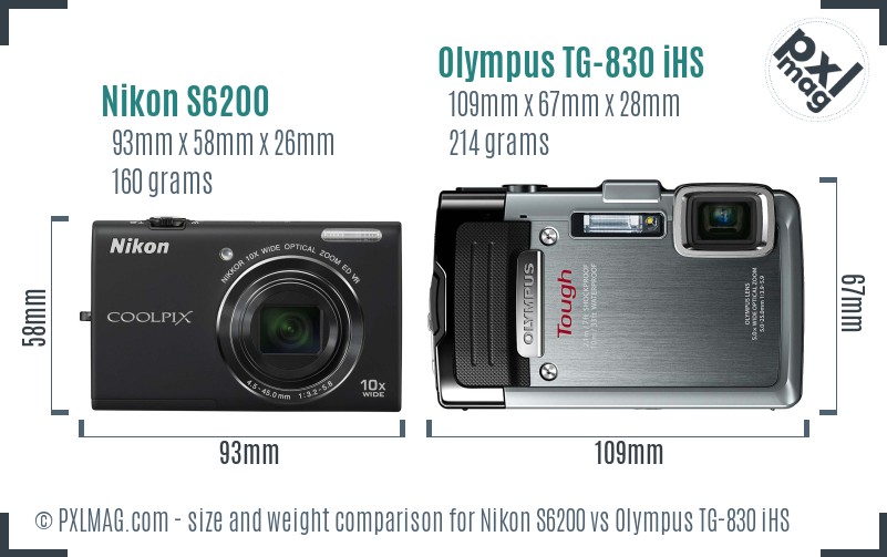 Nikon S6200 vs Olympus TG-830 iHS size comparison