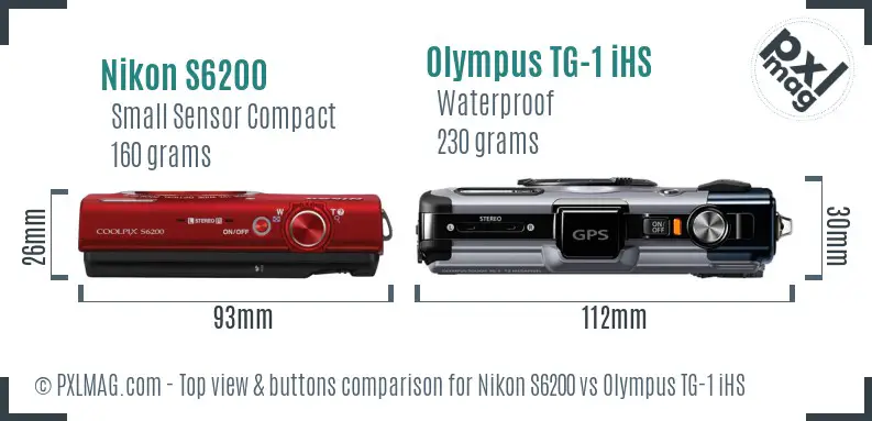 Nikon S6200 vs Olympus TG-1 iHS top view buttons comparison