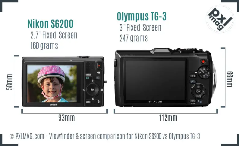 Nikon S6200 vs Olympus TG-3 Screen and Viewfinder comparison