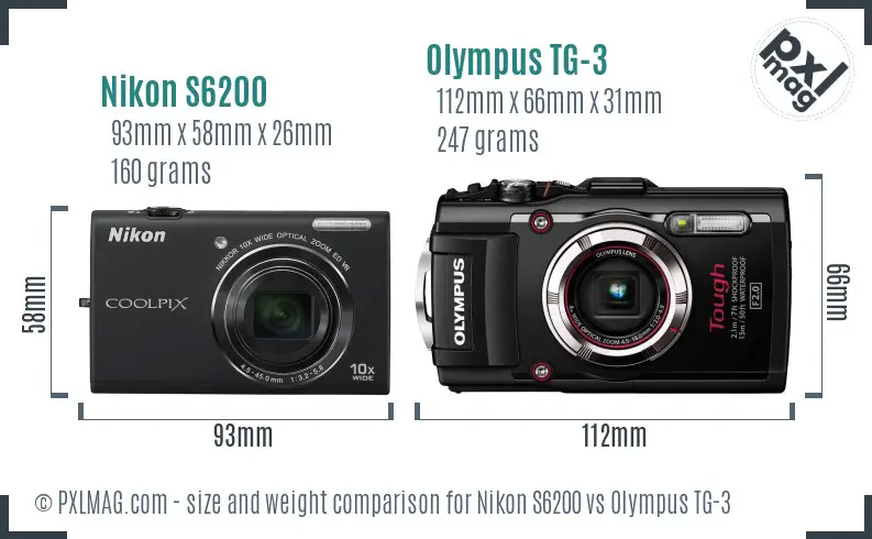 Nikon S6200 vs Olympus TG-3 size comparison Nikon S6200 vs Olympus TG-3 size comparison