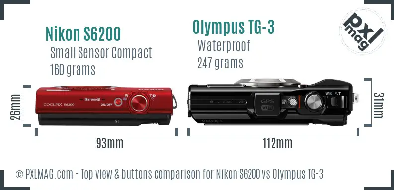 Nikon S6200 vs Olympus TG-3 top view buttons comparison