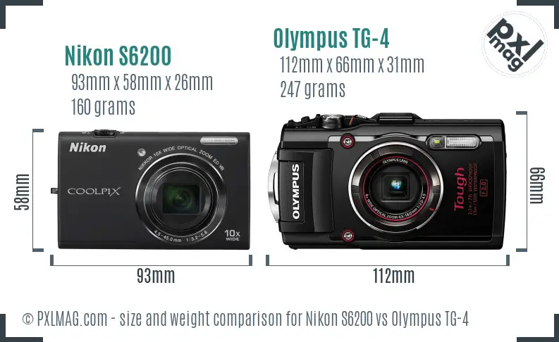 Nikon S6200 vs Olympus TG-4 size comparison