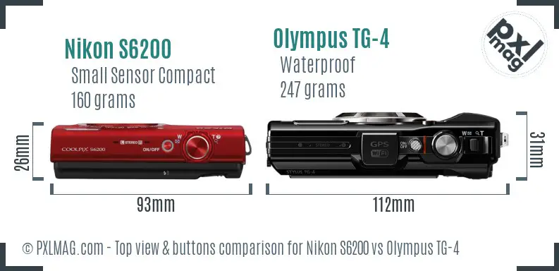 Nikon S6200 vs Olympus TG-4 top view buttons comparison