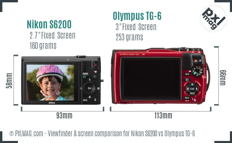 Nikon S6200 vs Olympus TG-6 Screen and Viewfinder comparison