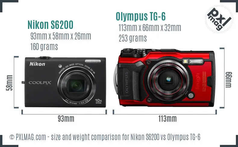 Nikon S6200 vs Olympus TG-6 size comparison
