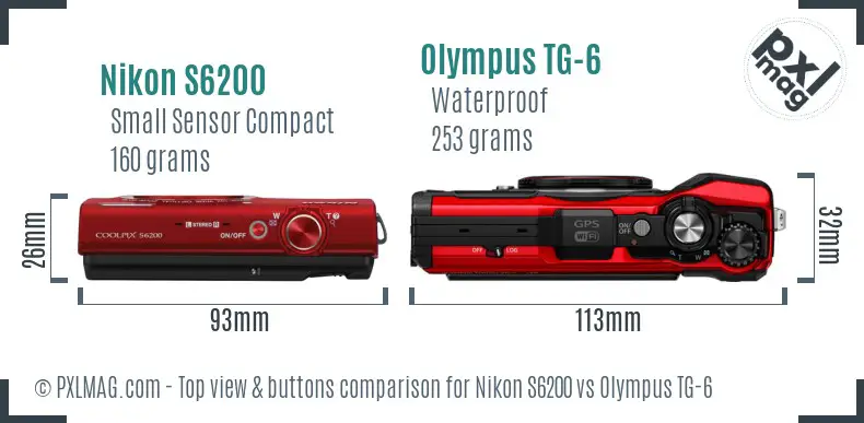 Nikon S6200 vs Olympus TG-6 top view buttons comparison