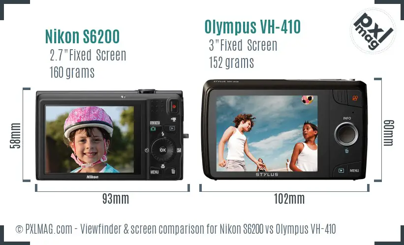 Nikon S6200 vs Olympus VH-410 Screen and Viewfinder comparison