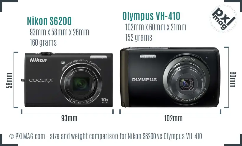 Nikon S6200 vs Olympus VH-410 size comparison