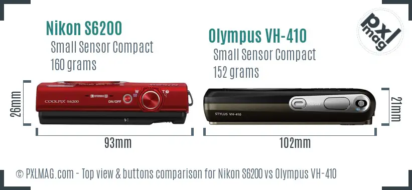 Nikon S6200 vs Olympus VH-410 top view buttons comparison