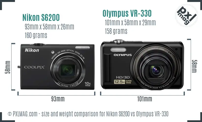 Nikon S6200 vs Olympus VR-330 size comparison
