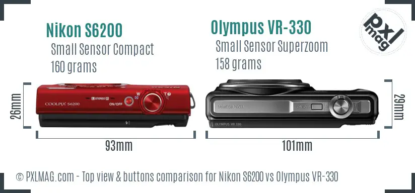 Nikon S6200 vs Olympus VR-330 top view buttons comparison