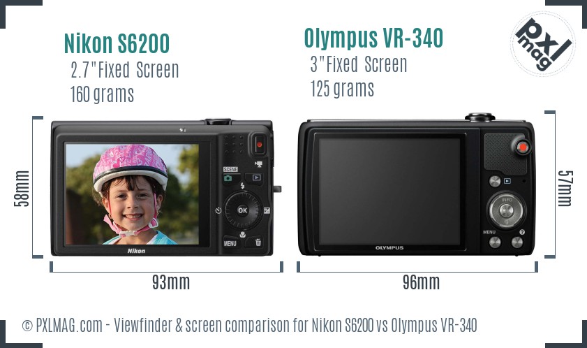 Nikon S6200 vs Olympus VR-340 Screen and Viewfinder comparison