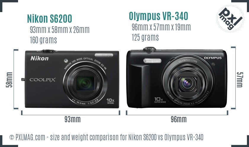 Nikon S6200 vs Olympus VR-340 size comparison