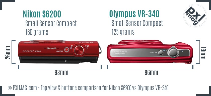 Nikon S6200 vs Olympus VR-340 top view buttons comparison