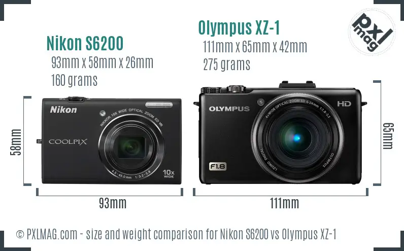 Nikon S6200 vs Olympus XZ-1 size comparison Nikon S6200 vs Olympus XZ-1 size comparison