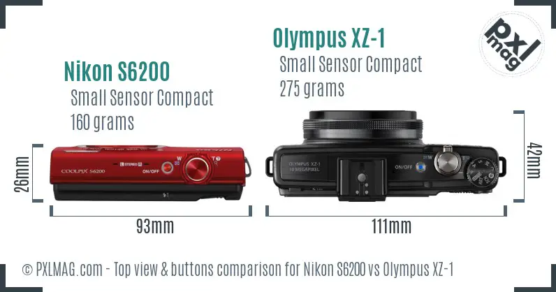 Nikon S6200 vs Olympus XZ-1 top view buttons comparison Nikon S6200 vs Olympus XZ-1 top view buttons comparison