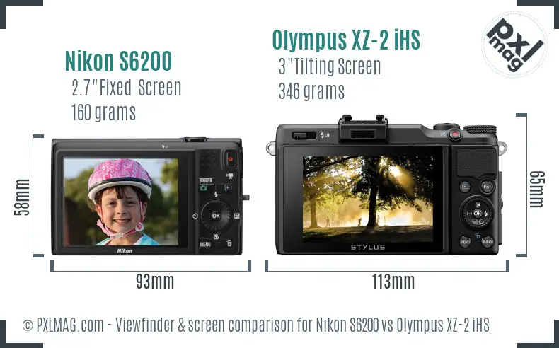 Nikon S6200 vs Olympus XZ-2 iHS Screen and Viewfinder comparison