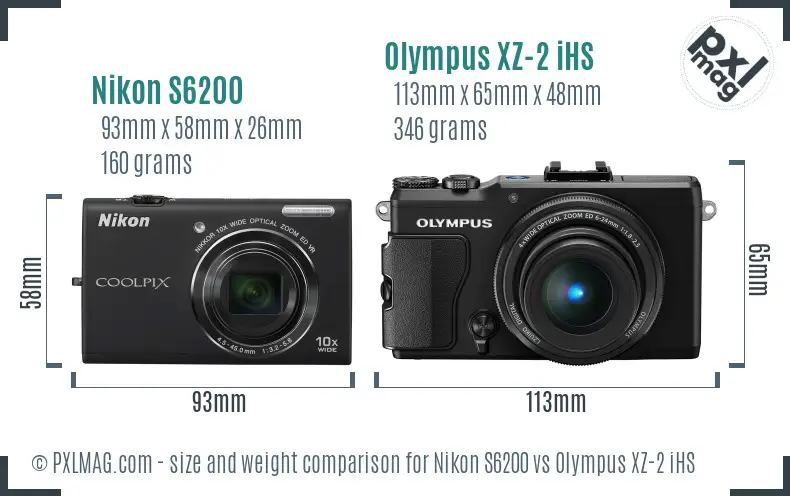Nikon S6200 vs Olympus XZ-2 iHS size comparison