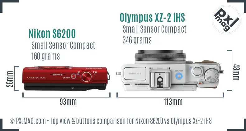 Nikon S6200 vs Olympus XZ-2 iHS top view buttons comparison