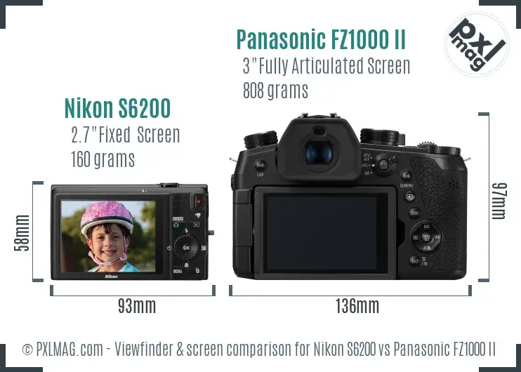 Nikon S6200 vs Panasonic FZ1000 II Screen and Viewfinder comparison