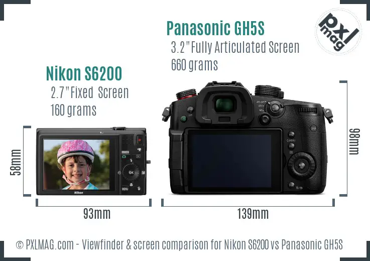 Nikon S6200 vs Panasonic GH5S Screen and Viewfinder comparison