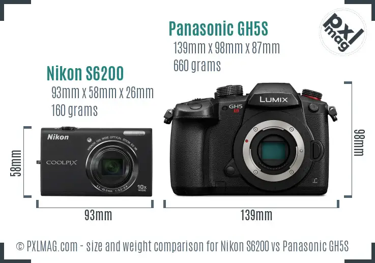 Nikon S6200 vs Panasonic GH5S size comparison