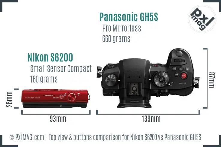 Nikon S6200 vs Panasonic GH5S top view buttons comparison