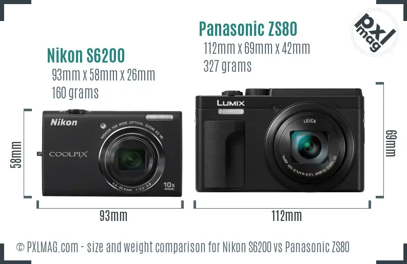 Nikon S6200 vs Panasonic ZS80 size comparison Nikon S6200 vs Panasonic ZS80 size comparison
