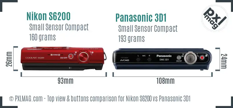 Nikon S6200 vs Panasonic 3D1 top view buttons comparison
