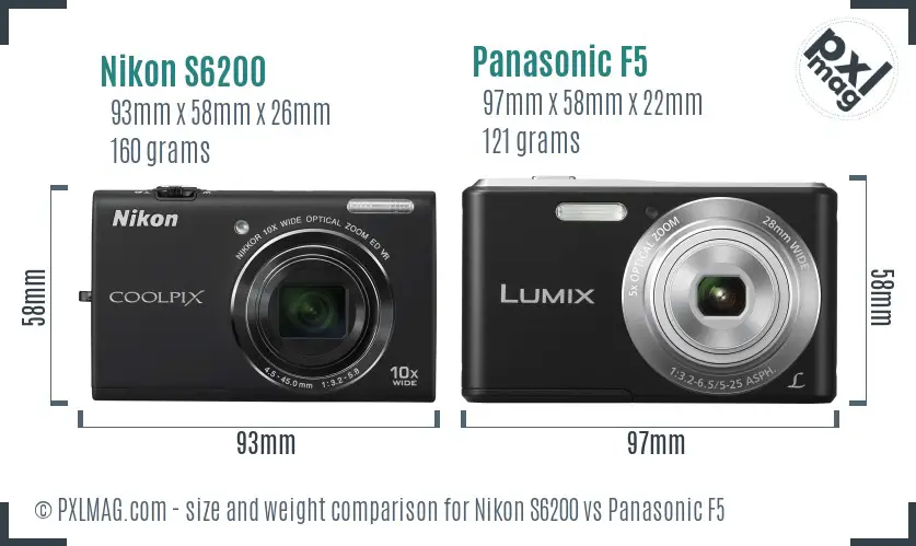 Nikon S6200 vs Panasonic F5 size comparison Nikon S6200 vs Panasonic F5 size comparison