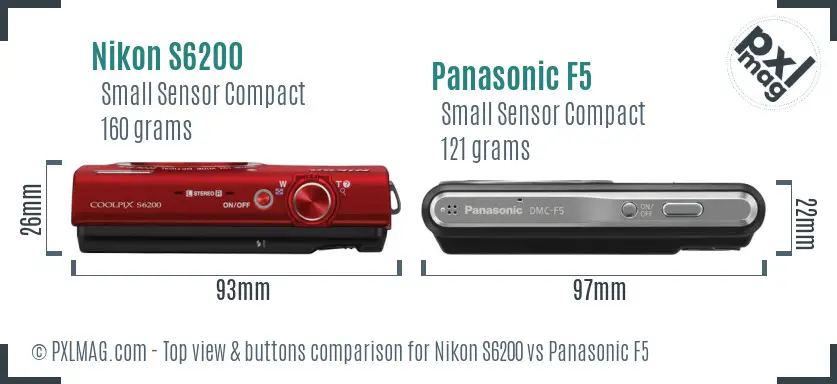 Nikon S6200 vs Panasonic F5 top view buttons comparison Nikon S6200 vs Panasonic F5 top view buttons comparison