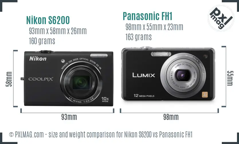 Nikon S6200 vs Panasonic FH1 size comparison