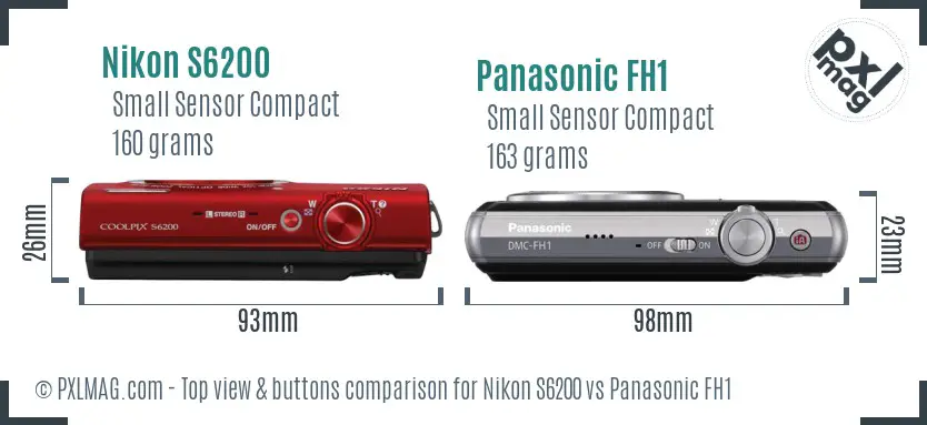 Nikon S6200 vs Panasonic FH1 top view buttons comparison