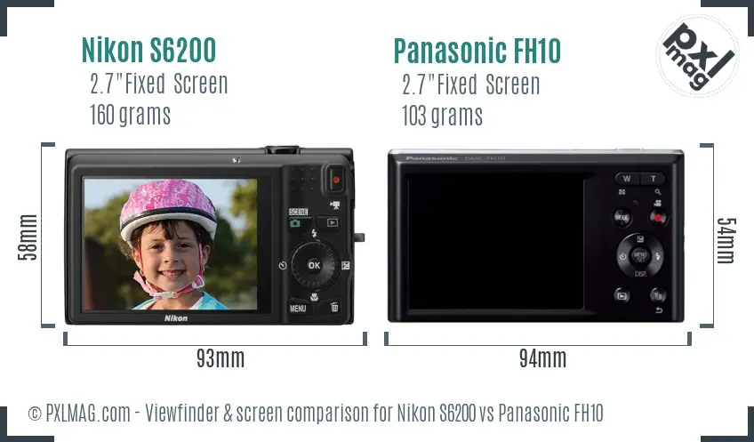 Nikon S6200 vs Panasonic FH10 Screen and Viewfinder comparison