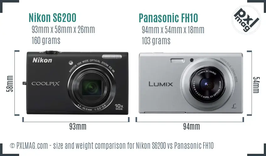 Nikon S6200 vs Panasonic FH10 size comparison